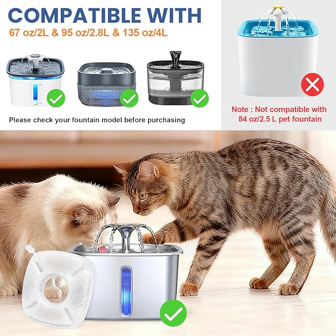 24 Pack Cat Water Fountain Replacement Filters, 12 Pcs Cats Fountain Filters & 12 Pcs Pre-Filter Sponges for 95oz/2.8L 135oz/4L 67oz/2L Automatic Pet Dog Fountain Water Dispenser