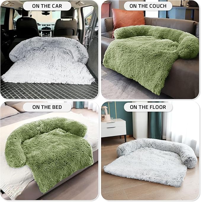 GGIB Calming Dog Bed Fluffy Plush Dog Mat for Furniture Protector with Removable Washable Cover for Large Medium Small Dogs and Cats (Large, Grass Green)