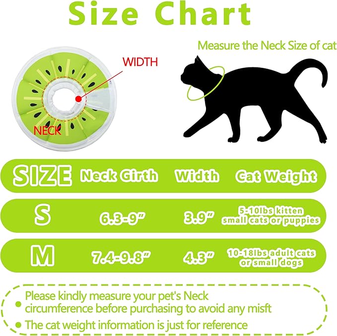 Soft Adjustable Cat Cone Collar, Comfortable Recovery Collar for Cats After Surgery (Kiwifruit, Small)
