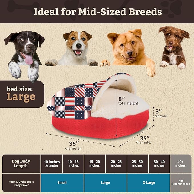 Snoozer Luxury Cozy Cave Pet Bed, Wag Collection, Large - Starpatch Red Diamond