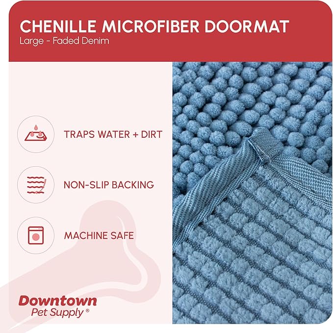 My Doggy Place Microfiber Dog Mat for Muddy Paws, 36" x 26" Faded Denim - Absorbent and Quick-Drying Dog Paw Cleaning Mat, Washer and Dryer Safe - Non-Slip Rubber Backed Dog Floor Mat, Large