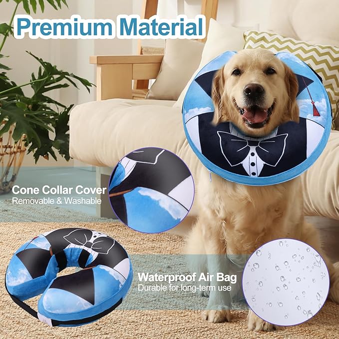 CuteBone Inflatable Dog Neck Donut with Removable Soft Fleece Covers for Small/Medium/Large Dogs and Cats After Surgery GWB13XL