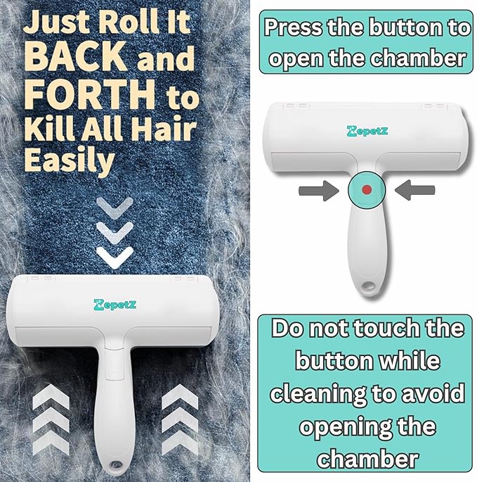 Pet Hair Removal Tool – Reusable Lint Roller for Dogs & Cats – Self-Cleaning Fur Remover Brush – Ergonomic Lint Roller for Carpet, Bedding, Couch, Car Seat & More (White)