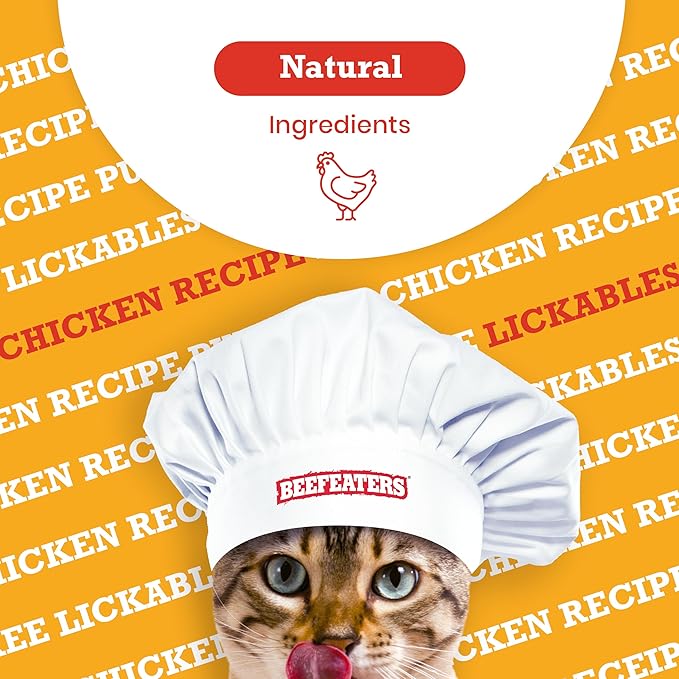 Beefeaters Cat Treats Lickable Puree 1.59oz (12-Pack) – Chicken, Grain-Free, Taurine-Enriched, Ideal for Training & Interactive Feeding