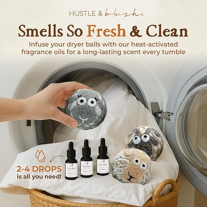 Fluff Ewes Wool Dryer Balls 6 Pack Premium New Zealand Wool Laundry Balls for Dryer, No Static Dryer Balls Laundry Reusable, XL Wool Dryer Balls Cute, Baby Dryer Balls for Dryers - Classic