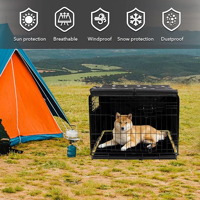 Pet Prime Dog Crate Cover for Wire Cages 24 30 36 42 48 Inch Outdoor Pet Kennel Cover Machine Wash & Dry (Cover Only) (48 Inch Crate Cover (48"x30"x33"))
