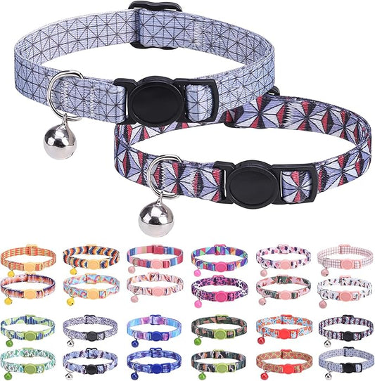 Breakaway Cat Collar with Bell & Cute Pendant, 2 Pack Kitten Collars with Safety Buckle for Girl Boy Male Female Cats, Puppies and Small Pet, Adjustable 8-12 Inch