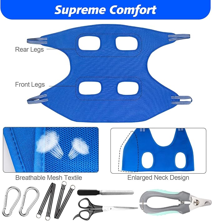Pet Grooming Hammock for Medium/Large Dogs with Nail Clippers/Nail Trimmers/Grooming Scissors, Dog Grooming Harness for Nail Trimming, Pet Grooming Sling Helper