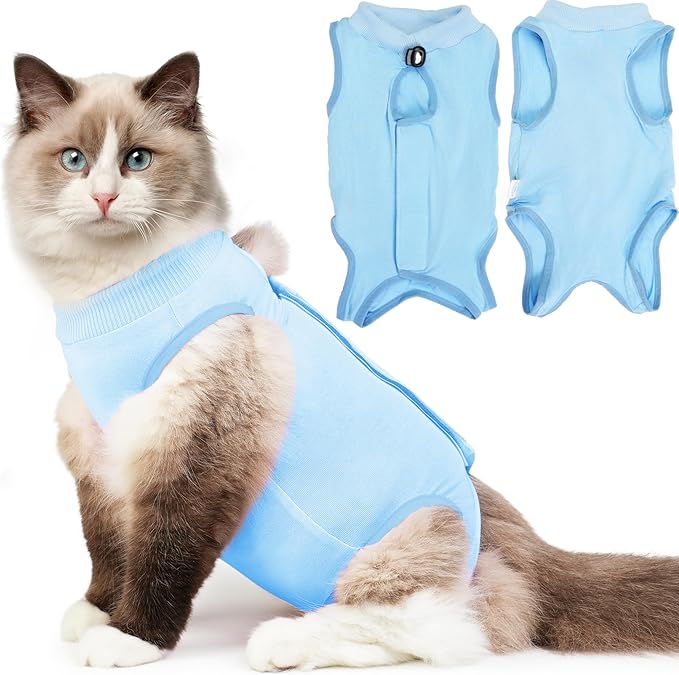 Cat Surgery Recovery Suit, Recovery Suit for Female Male Cats, Cat Onesie After Surgery Spay Neuter, Anti-Licking Kitten Surgical Clothes, Bodysuit for Abdominal Wounds Skin Disease Blue M