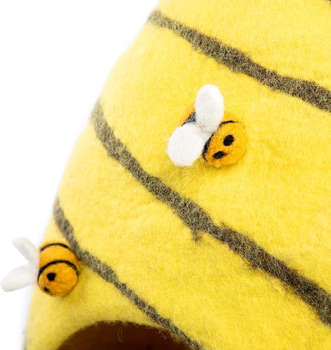 Luxurious Eco-Friendly Merino Wool Cat Cave Bed Beehive - Foldable Hideaway Pod for Indoor Cats - Premium Felt Kitten Beds - Covered Cat House for Ultimate Cozy Comfort by Woolygon