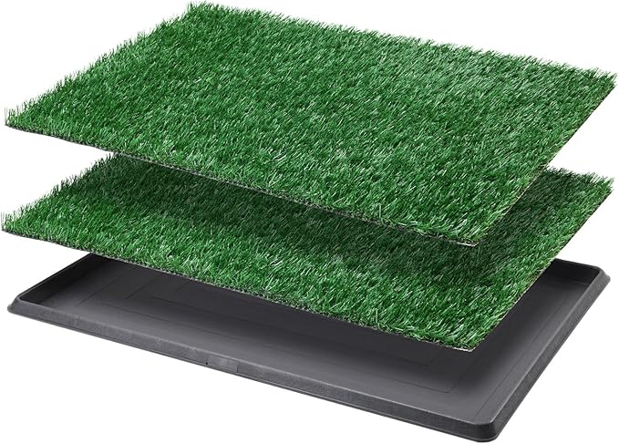 LOOBANI Dog Grass Pad with Tray Large Dog Litter Box, Indoor Potty for Apartment and Patio Training, with 2 Packs Fake Grass Pee Pads for Replacement (Tray Potty 23.6 * 35.5inch)