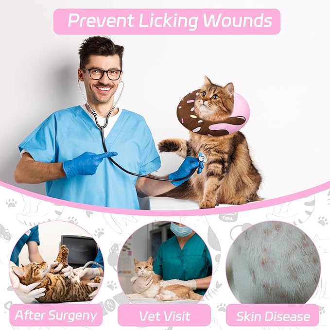 Cat Cone Collar Soft, Adjustable Cat Recovery Collar Kitten Cones to Stop Licking, Cute Donut E Collar After Surgery, Elizabethan Kittens Protective Cones After Spay (Chocolate, Small)