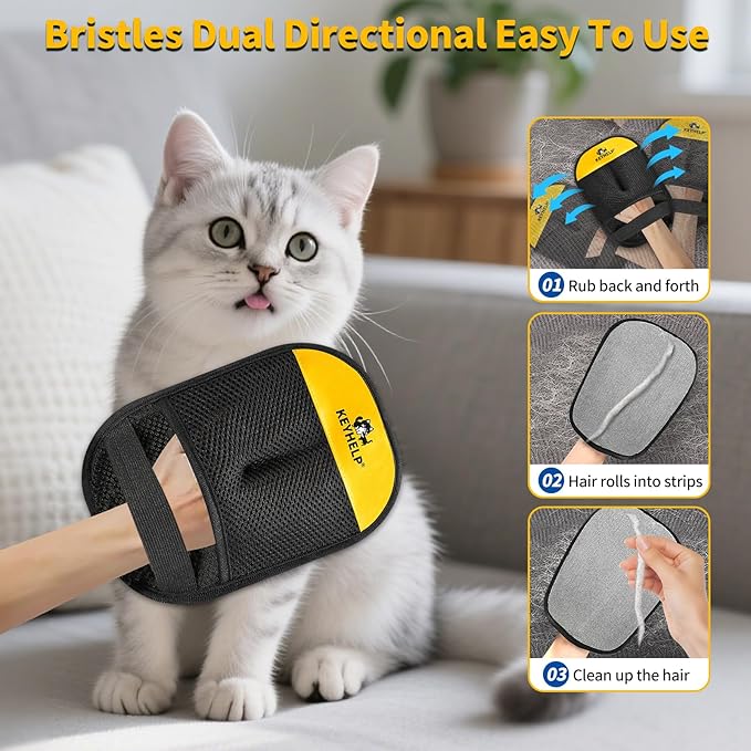 2Pcs Pet Hair Removal Glove for Dogs & Cats, Newly Upgraded Reusable Electrostatic Pet Hair Gloves, Pet Hair Remover Tool for Clothing, Couch, Carpet, Car Seat