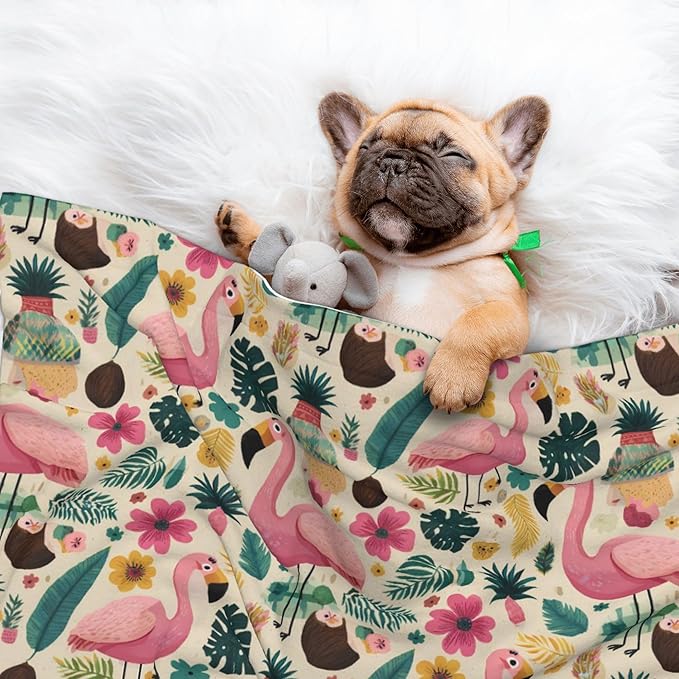 Waterproof Dog Blanket Soft Pet Blanket for Puppy Cat, Fleece Cat Throw Blankets for Furniture Bed Couch Sofa Reversible - Tropical Flamingo 8