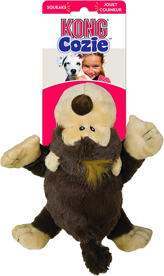 KONG Cozie Funky Monkey, Squeaky Plush Dog Toy, for Medium Dogs