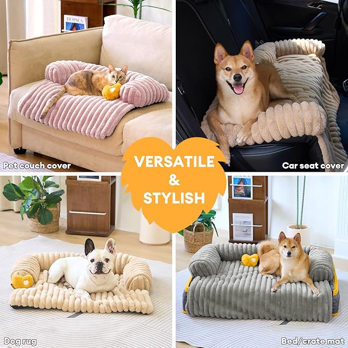 FUNNY FUZZY Pet Couch Cover for Sofa, Calming Dog Bed for Couch, Fluffy Plush Dog Couch Mat for Furniture Protector for Large Medium Small Pets, 47×37 in, Blue