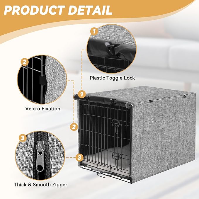 Dog Crate Cover - Double Door Waterproof Pet Kennel Cover, Durable 600D Polyester Protective Cage Cover for 42 Inch Dog Crate - Grey