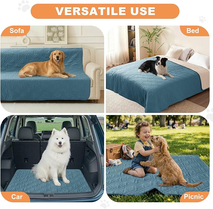 100% Waterproof Dog Couch Protector, Triple-Layer Waterproof Dog Bed Cover Pet Blanket Reversible 2-Tone Sofa Shield, Non-Slip Furniture Guard for Pets(42×50 Inch, Gray Blue+Apricot)