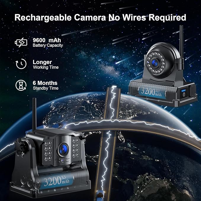 Fookoo HD 10" Magnetic Wireless Backup Camera,10" IPS Split Screen Monitor, Rechargeable 2 Side View 1 Rear View Cameras,Low Consumption 1-Min Install No Drilling Recording for Trailer Truck DCX103