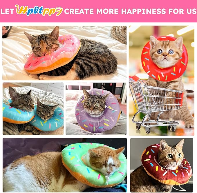 Cat Cone Collar Soft, Cat Recovery Collar for Wound Healing Cute Donut Adjustable Kitten Cones to Stop Licking Comfortable Lightweight Neck Elizabethan Collars for Kittens After Surgery