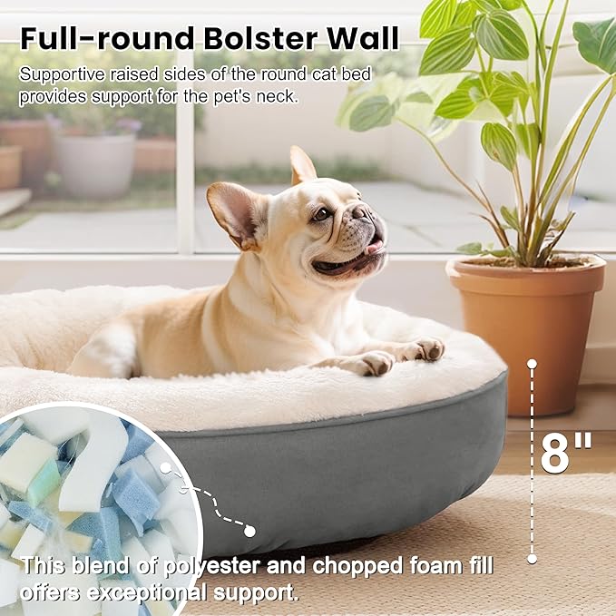 Love's cabin Round Donut Cat and Dog Cushion Bed, 30in Pet Bed for Medium or Large Dogs, Anti-Slip & Water-Resistant Bottom, Soft Durable Fabric Pet beds, Washable Calming Cat & Dog Bed Grey
