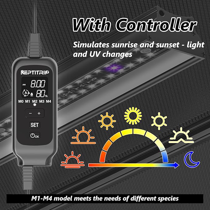 27-INCH LED UVB Light for Reptiles, LED Reptile Light Fixture Controller with Dimming and 4 UVI Modes, 22W Aluminum UVA UVB Lamp for Turtles, Snakes, and Bearded Dragons, 6500K