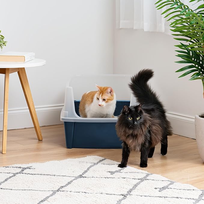 IRIS USA XX-Large Cat Litter Box, Open Top Extra Large Litter Box for Big Cats and Multi-Cat Households, High Sided Scatter Shield, Easy to Clean, 30" L x 20" W x 14" H, Navy