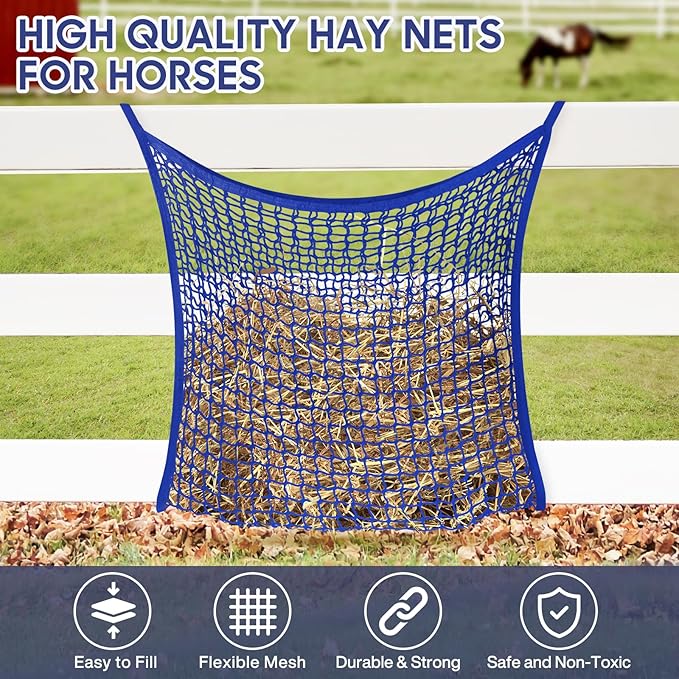 2 PCS Slow Feed Hay Net, Hay Bags for Horses with Large Capacity, Horse Feed Bag Easy to Hang, Hay Nets for Horses for Horse Feeder Full Day Feeding Horses Goat Stall Trailer (31.5" x 35.1")