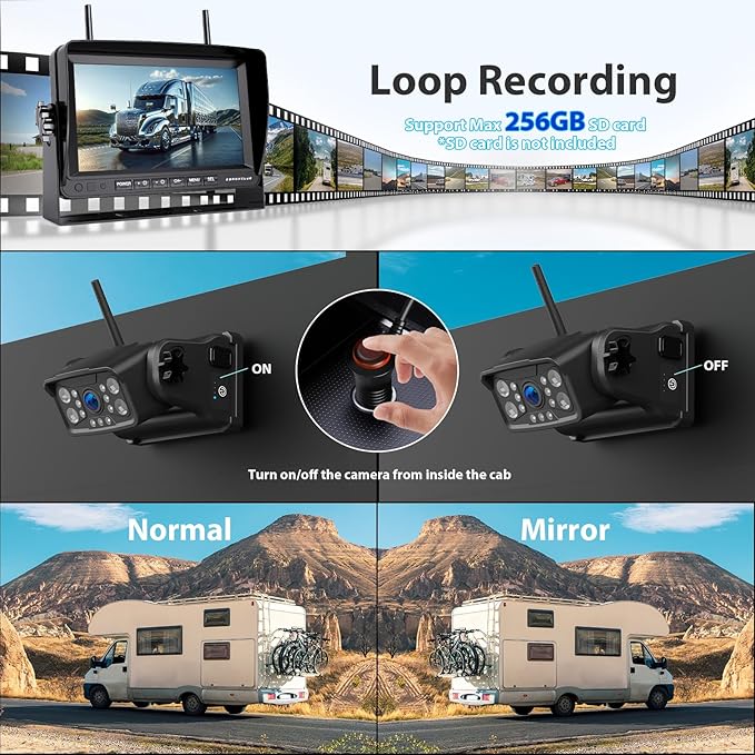 Magnetic Wireless RV Backup Camera System: 7" HD 1080P DVR Monitor with Rear Camera, DVR Monitor & IR Night Vision, Portable Rechargeable Camera for RV/Trailer/Fifth Wheels/Camper BC701