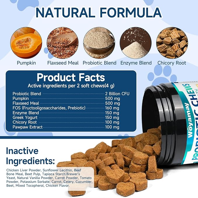 Dog Probiotic for Dogs, 200 Soft Treats Dog Probiotics for Digestive Health & Immune System, Probiotic Chews for Dogs, Support Gut Health|Itchy Skin|Diarrhea|Gas Relief Treatment