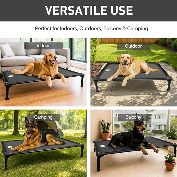 Sytopia 47'' Outdoor Elevated Dog Bed for Extra Large Dogs, Chew-Proof Pet Camping Raised Cot with Breathable Mesh - Durable Frame, Cooling Hammock Bed, Non-Slip Feet, Waterproof, Easy Clean