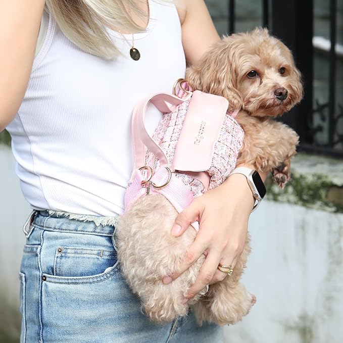 Dog Lift Harness Backpack for Small Dogs, Adjustable Straps Dog Sling Carrier for Hiking, Travel, Outdoor – Purple Medium