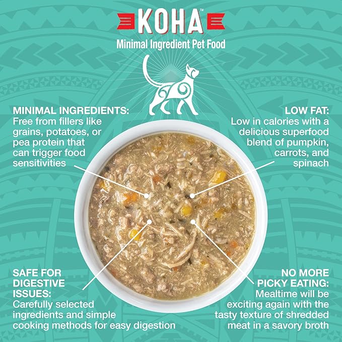 KOHA Pure Shreds Duck Entrée for Cats, Single Meat Wet Cat Food 2.8oz Cans (Pack of 24)