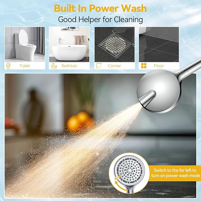Filtered Shower Head with Handheld, Huge 6-Inch High Pressure Detachable Showerhead with Filters, Premium Chrome Water Softener Shower Head for Hard Water, Built-in Power Wash to Clean Tub and Pets