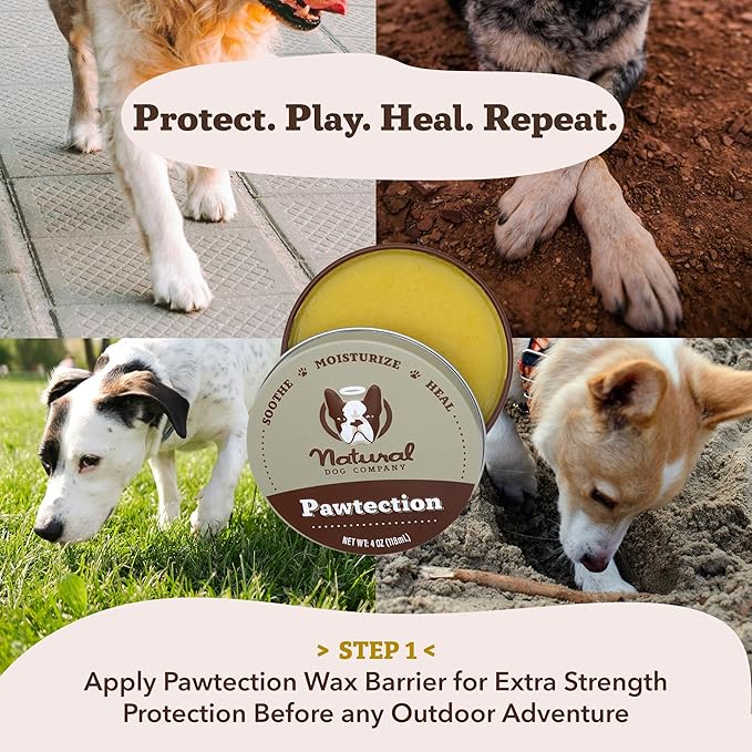 Natural Dog Company PawTection Balm for Dogs, Dog Paw Protector, Moisturizing Dog Paw Balm for Dry, Cracked Pad, Protects Paw from Extreme Weather, Paw Lotion for Allergies & Itching (1 oz Tin)