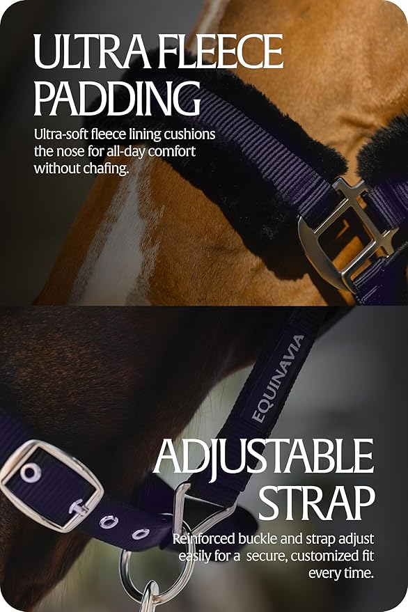 Equinavia Valkyrie Ultra Fleece Breakaway Horse Halter | Padded Fleece Adjustable Safety Halter with Nylon Webbing - Navy/Navy - Cob