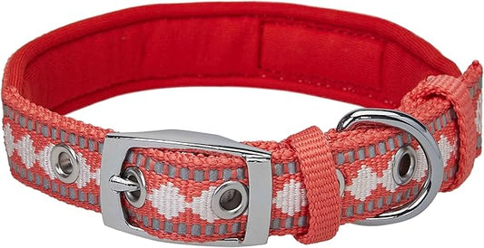Blueberry Pet Reflective Jacquard Dog Collar with Neoprene Padding & Metal Buckle | Soft & Adjustable Safety Collar - Coral, Neck 13-16.5", for Medium Breed