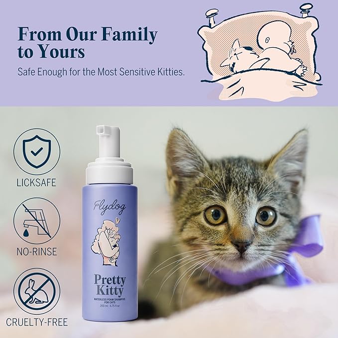 Pretty Kitty Waterless Cat Dry Shampoo with Grooming Glove– No Rinse, Lick-Safe, Moisturizing for Dry Skin, Dandruff, Deshedding, Wash Soap Spray Foam for Kittens, Bathing & Cleaning Supplies