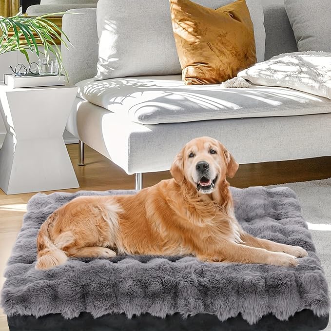 Dog Beds for Extra Large Dogs, Soft Plush Faux Fur Fluffy Dog Mat with Removable Washable Cover & Anti-Slip Bottom, Machine Washable (X-Large)