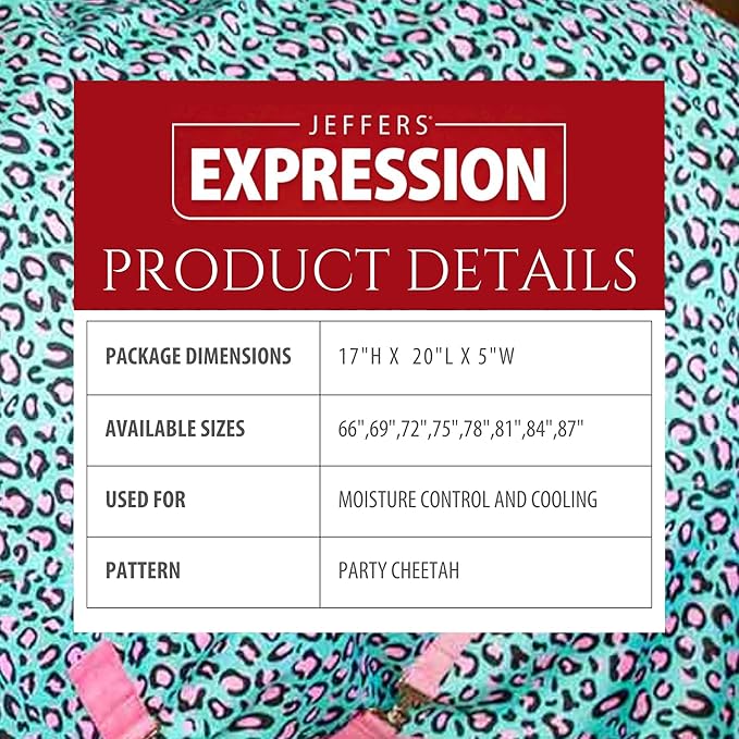 Jeffers Expression Fleece Cooler for Horses, Standard Neck, Party Cheetah 84"- Equine Towel Blanket, Moisture Absorbent, Light Weight, Best for Drying, Exercise, Bathing, Adjustable Belly Bands