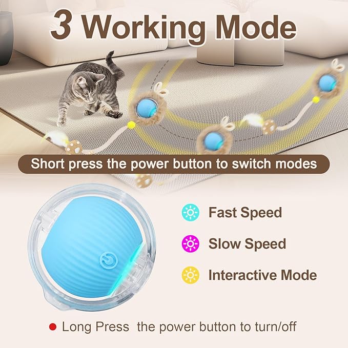 Interactive Cat Toys, Smart Rolling Ball in Play Mat, Automatic Speedy Moving Ball for Indoor Exercise, Motion Activated Pet Balls for Hide and Seek Mouse Catching Game (Blue)