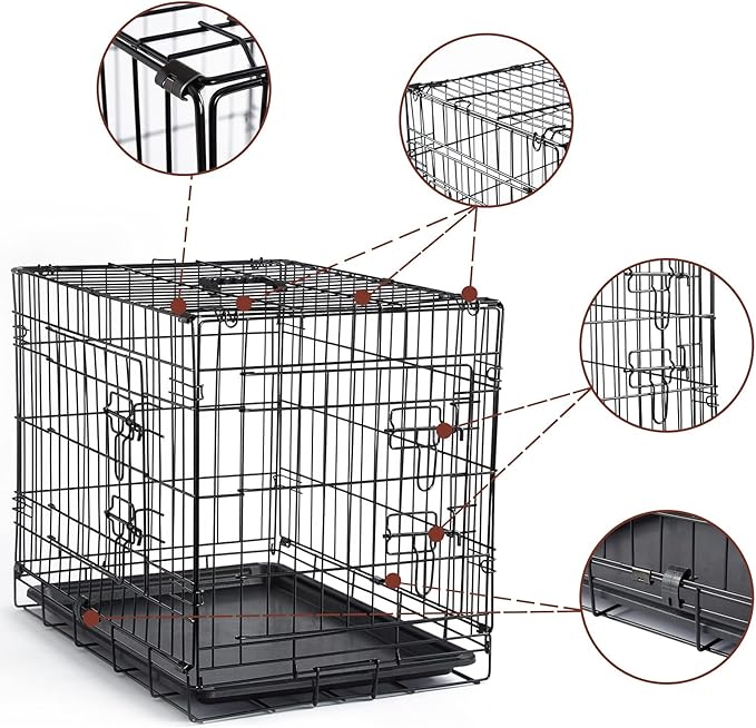 DONORO Dog Crates for Small Size Dogs Indoor Double Door Dog Kennels & Houses for Puppy and Cats, Collapsible Metal Contour Dog Cages (Brown, 24.0" L x 18.0" W x 20.0" H)