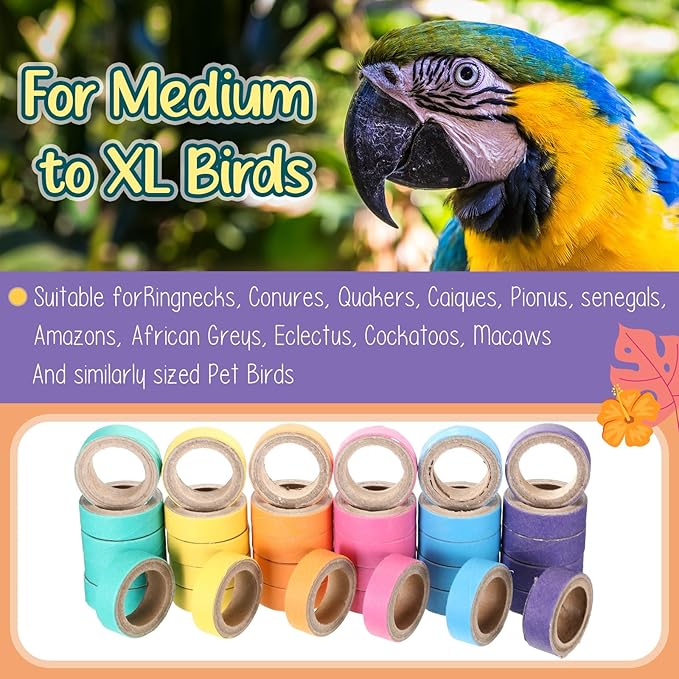 Skyygemm 120 Pcs Bagels Bird Toys Bulk for Parrots Cardboard Core Bird Toy Chewing Shredding Foraging Play Foot for Medium and Large Parrot Mini Macaws African Grey Cockatoos