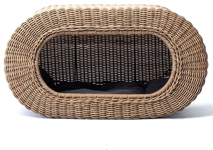 Fun Stackable Wicker Cat Hideaway House - Interactive Play Rattan Cat House for Indoor Cats Kitty, Pet Friendly Top/Side House Entry, Cat Bed Enclosed