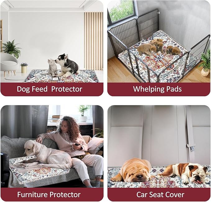 Washable Pee Pads for Dogs, (2 Pack, 36"x42") Upgrade Reusable Puppy Pads with Non-Slip Rug Pad, Super Thickening Absorbent Leakproof Dog Traning Pads Whelping Pad for Dogs, Doggie(Red-1)