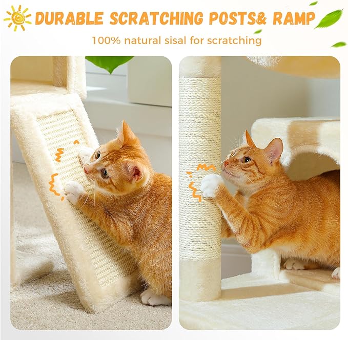 PAWZ Road Large Cat Tree, 41 Inches Multi-Level Cat Tower with 2 Spacious Condos for Indoor Cats, Large Cat House with Comfy Hammock, Padded Perch, Scratching Pad and Replaceable Balls