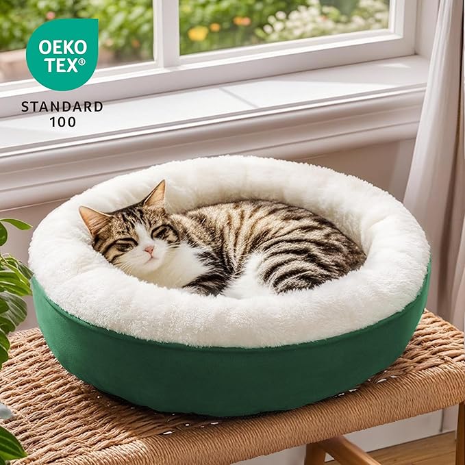 Love's cabin Round Donut Cat and Dog Cushion Bed, 20in Pet Bed for Cats or Small Dogs, Anti-Slip & Water-Resistant Bottom, Super Soft Durable Fabric Pet Beds, Washable Luxury Cat & Dog Bed Green