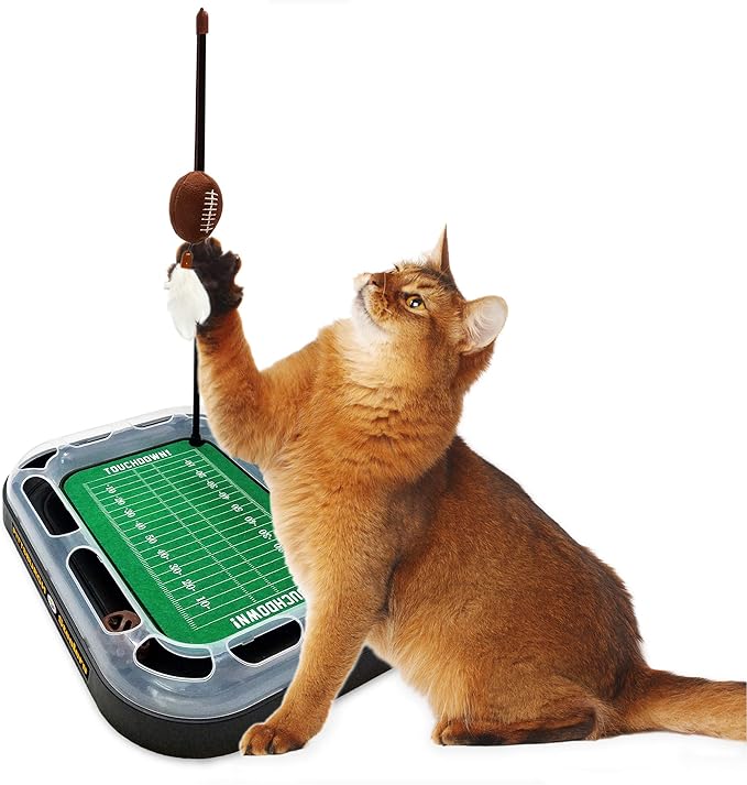 Pets First BEST CAT TOY Pittsburgh Steelers Football Field CAT Scratcher Toy with Catnip Filled Plush Football Toy&Feather Cat Toy Hanging, Jingle Bell Interactive Ball Cat Chasing 5-in-1 Kitty Toy