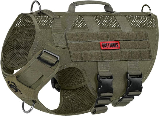 OneTigris Tactical Dog Harness for Small Dogs, Mesh Design Service Dog Vest Breathable Military Dogs Molle Vests with Handles, Harness for Walking Hiking Training