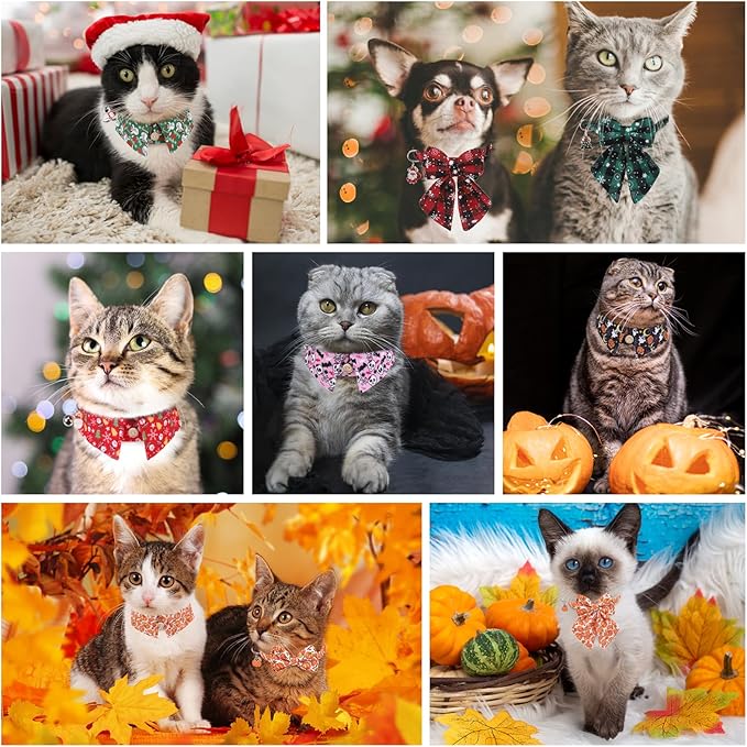 Halloween Cat Collar with Bells & Cute Pendant - Breakaway, Adjustable, 2-Pack Kitten Collar Safety for Female & Male Pets